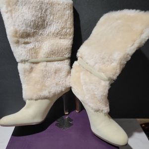 Ralph Lauren Suede Fur/Shearling Heeled Bootie